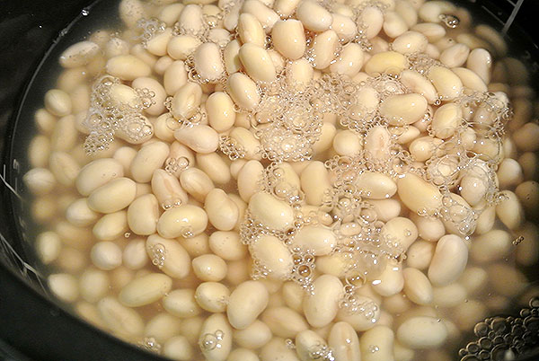 大豆が膨らんで1粒1粒が大きい！煮る前。